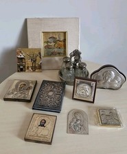Lotto oggetti soprammobili in lamina d'argento, miniature, Icone Sacre, Vintage 