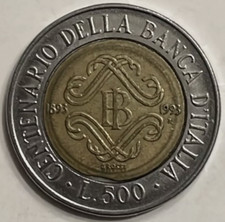 500 Lire Centenario Della Banca D'italia 1893- 1993. Difetti Visibili. Rara