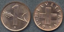 SWITZERLAND 1 Rappen dal 1850 al 2005
