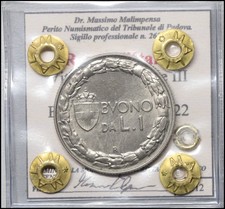Regno italia Buono da 1 Lira 1922 SPLFDC Vittorio Emanuele III moneta sigillata