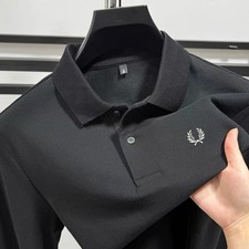 Polo uomo manica lunga 100% puro cotone marca alta maglietta golf