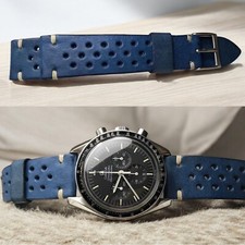 20 mm handmade Light Blue Genuine Leather Racing watch Strap for speedmaster