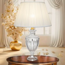 Lampada da tavolo grande classica ed elegante in cristallo con paralume in seta