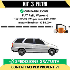 Kit 3 Filtri Tagliando per FIAT Palio Weekend 1.6 16V 76 kw Benzina 2001-2012