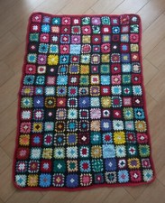 Vintage Copertina Nonna Colorata Patchwork Crochet Uncinetto 120x90 cm circa