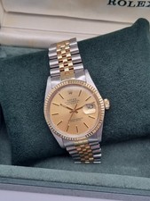 Rolex Datejust 36 Steel And Gold 18 Kt Golden Dial Vintage Mens Watch 16013 Box