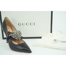 Gucci pompa cuore cristallo Virginia 95 pelle nera taglia 38 nuova con scatola $1280 a punta