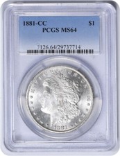1881-CC Morgan dollaro d'argento MS64 PCGS