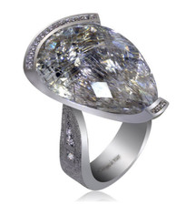 Anello donna cigno in argento con quarzo rutilato 28,8 carati e zirconi 