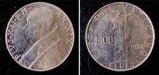 VATICANO - PIO XII° - RARA MONETA DA 100 LIRE - 1957 circolata vedi foto