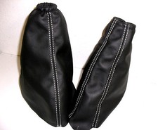 FORD FOCUS Mk1 CUFFIA LEVA CAMBIO e FRENO in VERA PELLE NERA cuciture Grigie