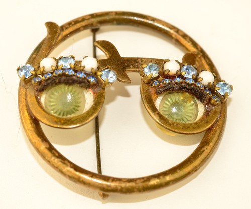 Spilla vintage ottone strass - spilla,
