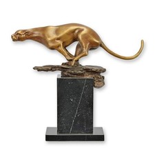 9932542 Scultura In Bronzo Figura Giaguaro In Corsa 36x9x40cm 7kg