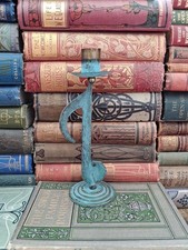 Vintage Verdigris Effect Brass Music Themed Quaver Candlestick Hippie Boho