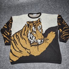 Maglione vintage Venezia Sportswear filato glitter tigre animale anni 80-90 XL retrò