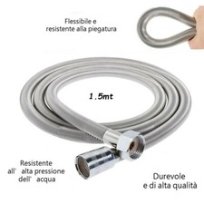 TUBO FLESSIBILE SOFFIONE DOCCINO DOCCIA VASCA BAGNO 1.5 MT ACCIAIO CROMATO