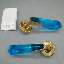 maniglia Triade con rosetta in vetro di murano serie Chiara blu acquamare