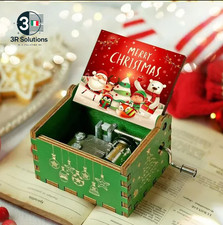 Carillon Legno Manovella Intagliato Tema Natale Regalo Classico Vintage