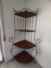 Scaffale angolare in ferro battuto e legno