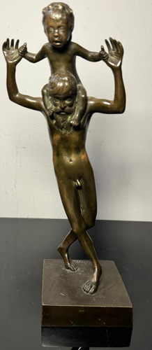 Statua bronzo fauno con - statua, in