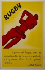 RUGBY ACHILLE STARACE PALLA OVALE CARTOLINA PUBBLICITARIA ILLUSTRATORE MANCIOLI