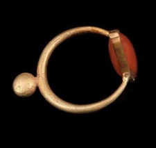 Anello Antico in Oro archeologico originale asiatico con pietra agata rosso AU