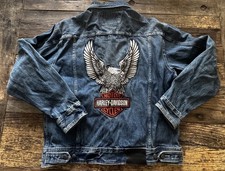Giacca jeans denim HARLEY DAVIDSON MOTO EAGLE COMPLETAMENTE RICAMATA GRANDE USATA IN OTTIME CONDIZIONI