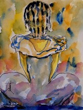 Quadro acquerello urbano afroamericano ORIGINALE "Sitting Pretty 2"