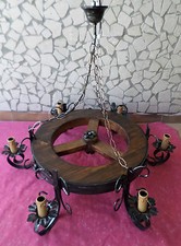 LAMPADARIO RUSTICO RUOTA 6 LUCI IN FERRO BATTUTO LEGNO AMBIENTI RUSTICI TAVERNA