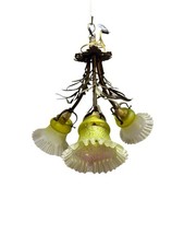 Antico Lampadario Anni 40 Ottone Rami E Foglie Tipo Ulivo