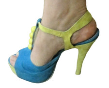 Scarpe Estive colorate con plateau e perline giallo azzurro numero 37 