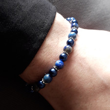 Bracciale BLU con pietre dure LAPISLAZZULI perle Estate Uomo Donna braccialetto