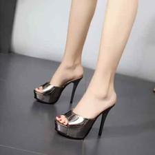 Sandali sabot ciabatte plateau Platform 12 cm grigio pelle sintetica 29574