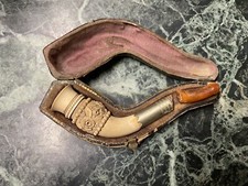 ANTICA PIPA CON CUSTODIA VINTAGE IN SCHIUMA DI MARE E AMBRA