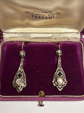 ORECCHINI ANNI 30 ORO 18kt DIAMANTI VECCHIO TAGLIO E ZAFFIRI