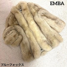 Mezzo cappotto EMBA volpe blu donna bianco vera pelliccia voluminoso lusso Giappone