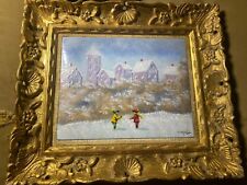 Quadro Don Mingolla "Bambini in scena di neve" smalto su rame - firmato/incorniciato