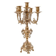 CANDELABRO portacandele FRANCESE BAROCCO OTTONE LUCIDO 5 FIAMME  NUOVO