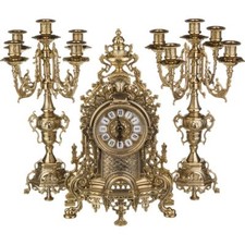 TRITTICO OROLOGIO BAROCCO E 2 CANDELABRI CANDELIERI 5 FIAMME LUIGI XVI ITALY