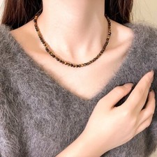 Collana pietre preziose perle tonde occhio di tigre giallo naturale 6 mm 18''
