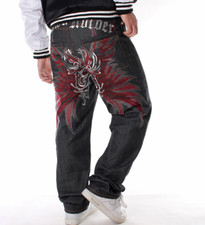 Jeans uomo ricamo larghi denim