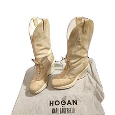 Hogan By Karl Lagerfeld Stivali Texani in Pelle beige Tg 38 in ottimo stato 
