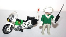 PLAYMOBIL VINTAGE 3564 MOTO DE POLICE VERTE ET BLANCHE AVEC POLICIER
