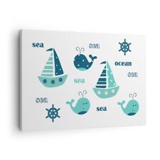 Quadro su Tela 70x50cm Balene navi bambini stelle marine Stampe Immagini Murale