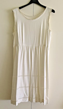 Abito estivo bianco donna Sartoriale Perline e punto a giorno Misto lino Tg. 44