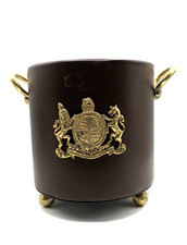 Vintage Secchiello Portaghiaccio  Originale 1950's Pelle e Alluminio  h 23x22