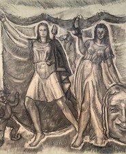 NOVECENTO GRANDE CARTONE BOZZETTO DECORAZIONE MURALE STILE 1930/40