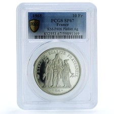 Francia 10 franchi Ercole Piedfort KM-932 P406 SP 67 PCGS moneta argento 1968