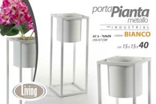PORTA PIANTA VASO FIORI METALLO DESIGN INDUSTRIALE ALZATA PIANTANA BIANCO 40*15