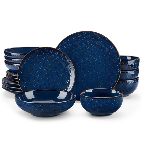 Set piatti gres blu foglia